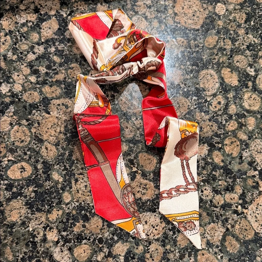 Silk Red and Cream Printed Hair Scarf